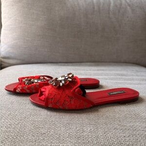 Elega Red Lace Women's Slide Sandals